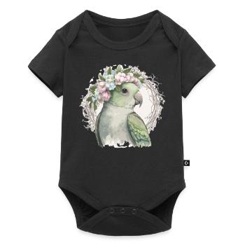 Artistic Monk Parakeet Quaker Parrot Bird Flower C - Baby Premium short-sleeve bodysuit - black - Front