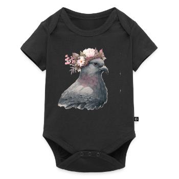 Floral Gray Dove Pigeon Bird Flower Crown Pet Bird - Baby Premium short-sleeve bodysuit - black - Front