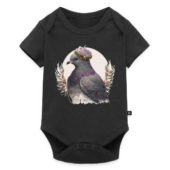 Artistic Gray Dove Pigeon Bird Flower Crown Pet Bi - Baby Premium short-sleeve bodysuit - black - Front