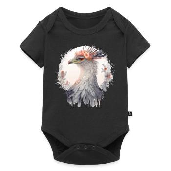 Cute Secretary Bird Flower Crown Floral Exotic Bir - Baby Premium short-sleeve bodysuit - black - Front