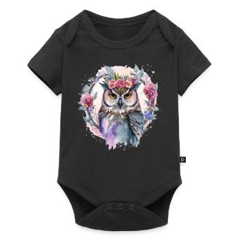 Watercolor Owl Flower Crown Artistic Floral Birds - Baby Premium short-sleeve bodysuit - black - Front