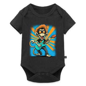 Affe Schimpanse spielt Acousitc Rock Gitarre - Baby Premium Kurzarmbody - Schwarz - Vorne
