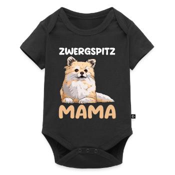 Hund Zwergspitz Mama - Baby Premium Kurzarmbody - Schwarz - Vorne