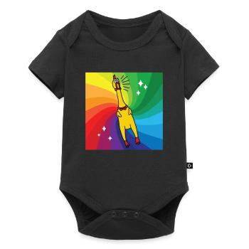 Rubber Chickens Regenbogen Gummihuhn - Baby Premium Kurzarmbody - Schwarz - Vorne