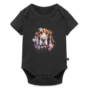 Basset Hound - Baby Premium Kurzarmbody - Schwarz - Vorne