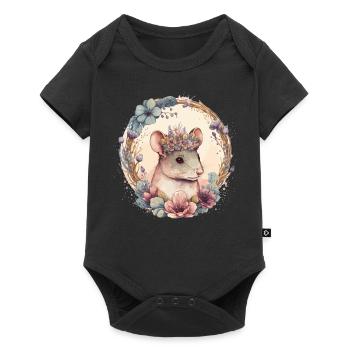 Watercolor Pet Mouse Flower Crown Floral Animal Lo - Baby Premium short-sleeve bodysuit - black - Front