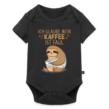 Kaffee Faultier Spruch mein Kaffee ist faul - Baby Premium Kurzarmbody - Schwarz - Vorne