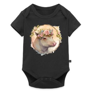 Mignon Sanglier Aquarelle Fleur Couronne Animal Love - Body à manches courtes Premium Bébé - noir - Devant