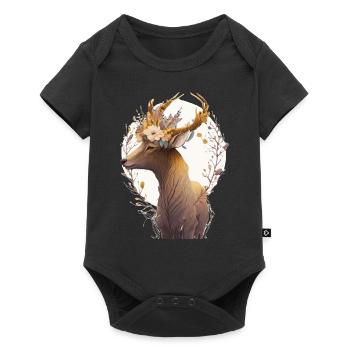 Cute Watercolor Antelope Flower Crown Floral Boho - Baby Premium Kurzarmbody - Schwarz - Vorne
