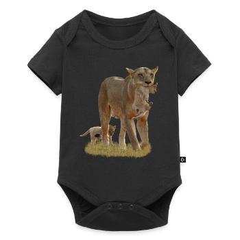 Lionne avec lionceaux - Grand félin - Chat -Afrique - Body à manches courtes Premium Bébé - noir - Devant