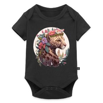 Cute Ocelot Flower Crown Floral Watercolor Animal - Baby Premium short-sleeve bodysuit - black - Front