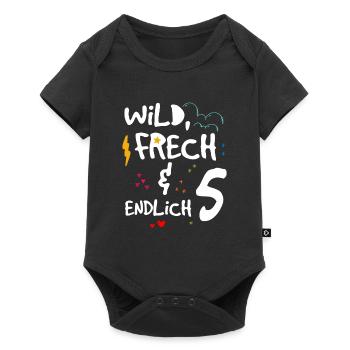 Wild Frech & endlich 5 Kindergeburtstag - Baby Premium Kurzarmbody - Schwarz - Vorne
