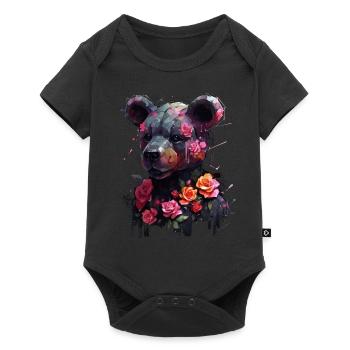 Bear Flowers Roses Woman Gift Animal Motif Art - Baby Premium short-sleeve bodysuit - black - Front