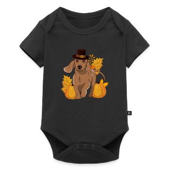 Pèlerin teckel feuilles de citrouille Thanksgiving - Body à manches courtes Premium Bébé - noir - Devant