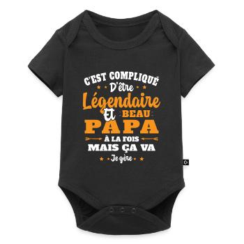 Légendaire et Beau Papa Cadeau Papa de l'année - Body à manches courtes Premium Bébé - noir - Devant
