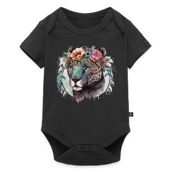 Cute Jaguar Flower Crown Africa Safari Animal Love - Baby Premium short-sleeve bodysuit - black - Front