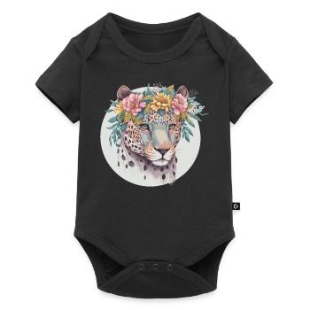 Floral Jaguar Flower Crown Watercolor Animal - Baby Premium short-sleeve bodysuit - black - Front