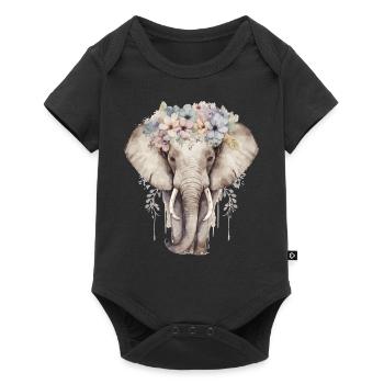Aquarelle Éléphant Fleur Couronne Afrique Safari Ani - Body à manches courtes Premium Bébé - noir - Devant