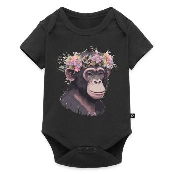 Cute Chimp Chimpanzee Flower Crown Floral Ape Monk - Baby Premium short-sleeve bodysuit - black - Front