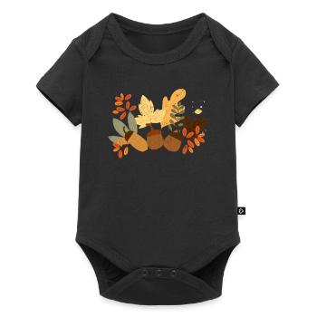 Herbstblätter Eicheln Herbst Eichhörnchen Ernte - Baby Premium Kurzarmbody - Schwarz - Vorne