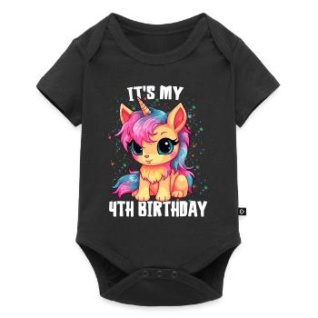 4 Years Girl Birthday Gift Unicorn - Baby Premium short-sleeve bodysuit - black - Front