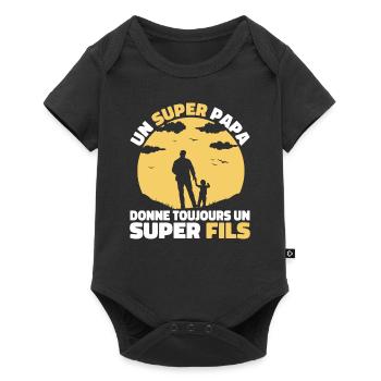 Super Papa Super Fils Cadeau Pere Fête des Pères - Body à manches courtes Premium Bébé - noir - Devant