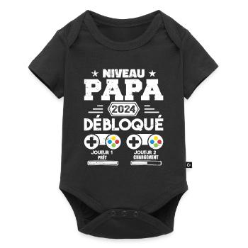 Niveau Papa Débloqué Futur Père 2024 Papa Cadeau - Body à manches courtes Premium Bébé - noir - Devant