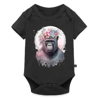 Fleur de gorille mignonne Couronne Afrique Amoureux des animaux - Body à manches courtes Premium Bébé - noir - Devant