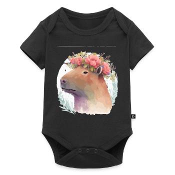 Watercolor Capybara Rodent Flower Crown Animal Lov - Baby Premium short-sleeve bodysuit - black - Front
