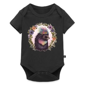 Watercolor Porcupine Flower Crown Floral Animal Lo - Baby Premium short-sleeve bodysuit - black - Front