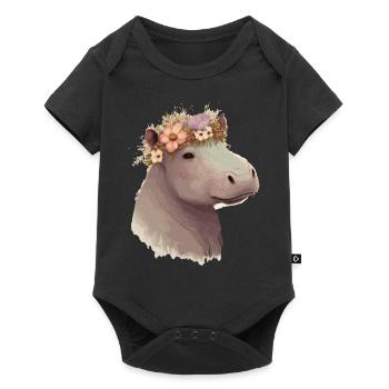 Floral Hippotamus Flower Crown Exotic Animal Lover - Baby Premium Kurzarmbody - Schwarz - Vorne