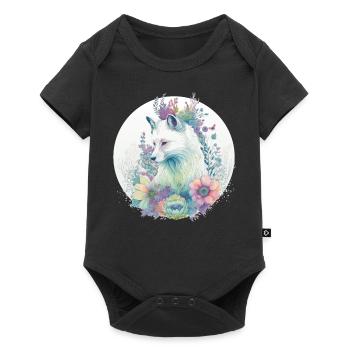 Fleur de renard arctique mignonne Animaux de la couronne amoureux - Body à manches courtes Premium Bébé - noir - Devant