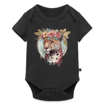 Flower Crown Jaguar Floral Animal Lovers - Baby Premium short-sleeve bodysuit - black - Front