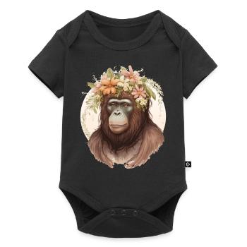 Cute Watercolor Orangutan Flower Crown Floral - Baby Premium short-sleeve bodysuit - black - Front