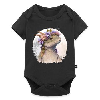 Aquarelle Lézard Fleur Couronne Floral Reptile Amour - Body à manches courtes Premium Bébé - noir - Devant