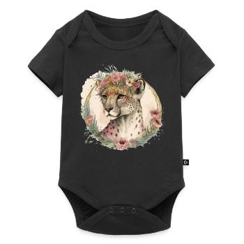 Cute Watercolor Cheetah Flower Crown Safari Animal - Baby Premium short-sleeve bodysuit - black - Front