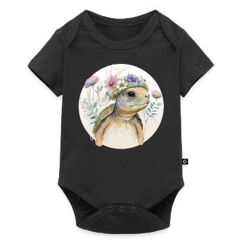 Mignon Aquarelle Tortue Fleur Couronne Mer Animal Lov - Body à manches courtes Premium Bébé - noir - Devant