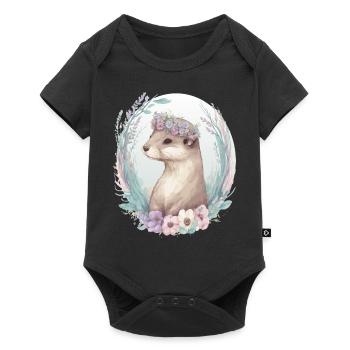 Aquarelle mignonne Loutre Fleur Couronne Floral Boho Ani - Body à manches courtes Premium Bébé - noir - Devant