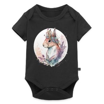 Cute Watercolor Squirrel Flower Crown Animal Lover - Baby Premium short-sleeve bodysuit - black - Front