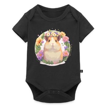 Cute Watercolor Hamster Flower Crown Floral Pet Ro - Baby Premium Kurzarmbody - Schwarz - Vorne