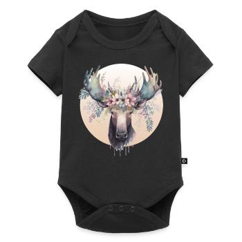 Cute Moose Flower Crown Animal Lovers - Baby Premium short-sleeve bodysuit - black - Front