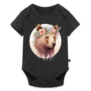 Aquarelle Brun Ours Grizzly Fleur Couronne Sauvage An - Body à manches courtes Premium Bébé - noir - Devant