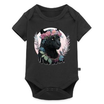 Cute Black Watercolor Panther Flower Crown Boho Ae - Baby Premium Kurzarmbody - Schwarz - Vorne
