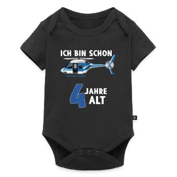 Polizei Hubschrauber 4. Geburtstag - Baby Premium Kurzarmbody - Schwarz - Vorne