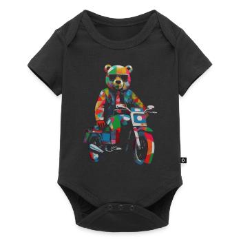 Bear Motorcycle Polar Bear Cool Animal Colorful Sunglasses - Baby Premium short-sleeve bodysuit - black - Front