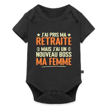 Homme Retrait et Ma Femme Nouveau Patron Humour - Body à manches courtes Premium Bébé - noir - Devant
