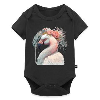 Flamant blanc Oiseau exotique Fleur Couronne Floral Tro - Body à manches courtes Premium Bébé - noir - Devant