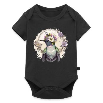 Aquarelle mignonne Colibri Fleur Couronne Florale Bi - Body à manches courtes Premium Bébé - noir - Devant