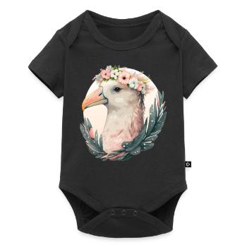 Cute Albatross Bird Flower Crown Floral Tropical B - Baby Premium short-sleeve bodysuit - black - Front