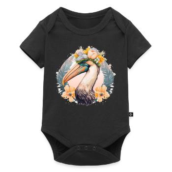 Fleur d’oiseau pélican mignon Couronne Floral Oiseaux de mer - Body à manches courtes Premium Bébé - noir - Devant